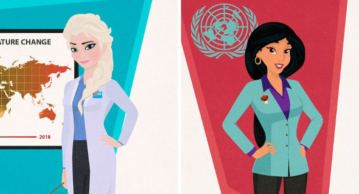 Illustrator Shows How Disney Princesses Would Look Like If They Pursued Careers In 2018, And The Result Is Awesome