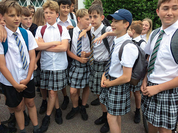 Boys Wear Skirts On A Hot Day To School In Protest At Being Told They Were Not Allowed To Wear Shorts