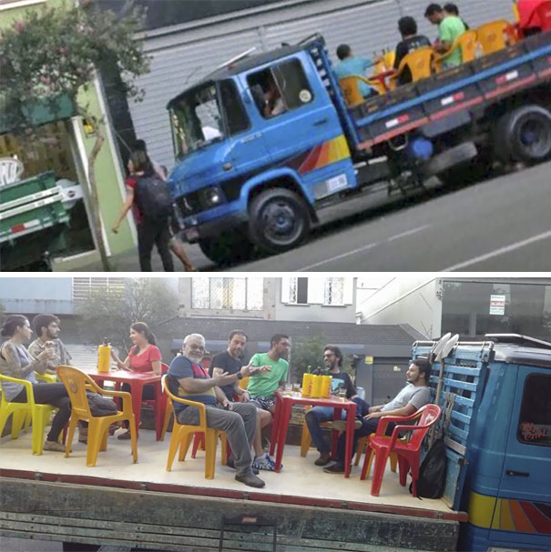 A Mayor In Brazil Prohibited Bar Owners From Setting Tables On The Sidewalk. Here's Their Solution