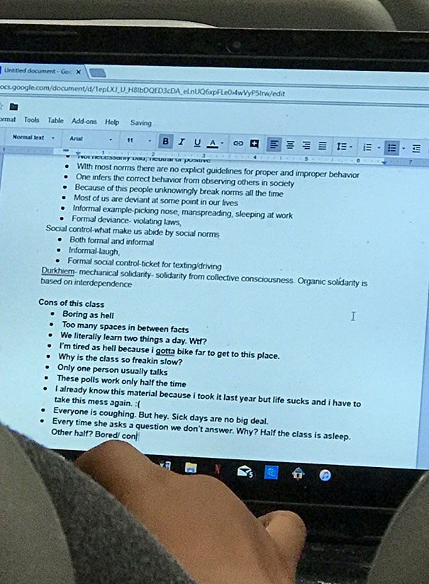 Roommate Snapped This Pic Of A Guy Taking Notes In Class