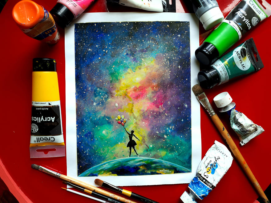 Reaching For Stars: Galaxy Acrylic Painting