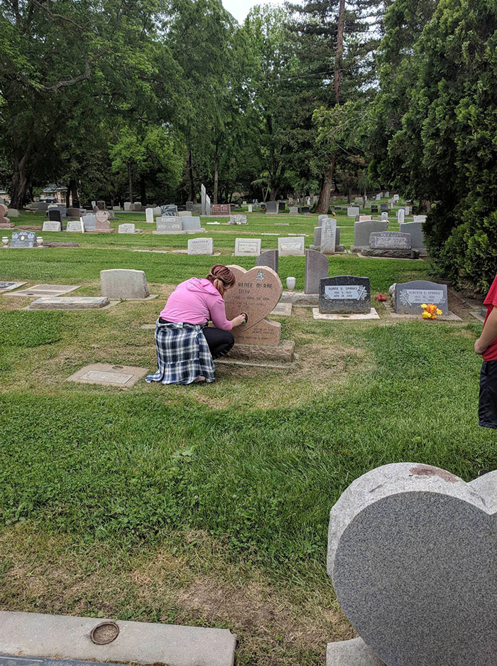 After Visiting Her Mother's Gravestone, My Friend Decided To Stay Longer So She Could Go Plot To Plot And Clean Up The Pictures Of All The Children She Could Find