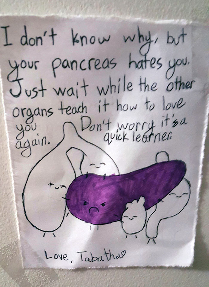 In The Hospital With Pancreatitis, This Is The Get Well Soon Card That My Daughter Drew For Me