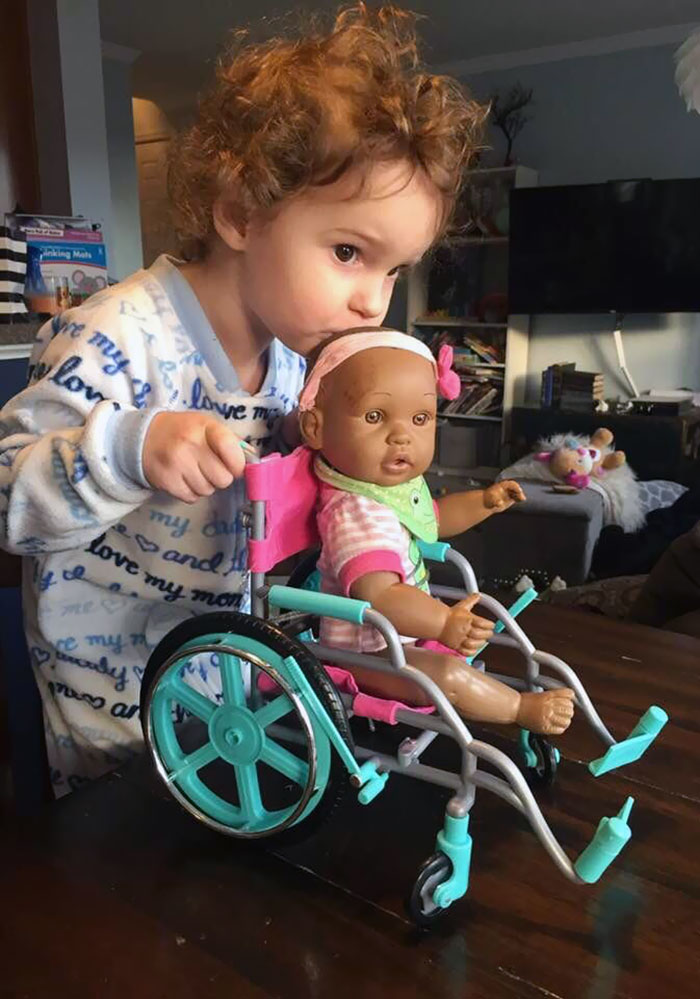 The Other Day Our 2-Year-Old Daughter’s Favorite Doll Lost Its Leg. Despite This She Told Her, "It's Okay, I Love You The Way You Are." Inspired By This We Got A Wheelchair For Her Doll