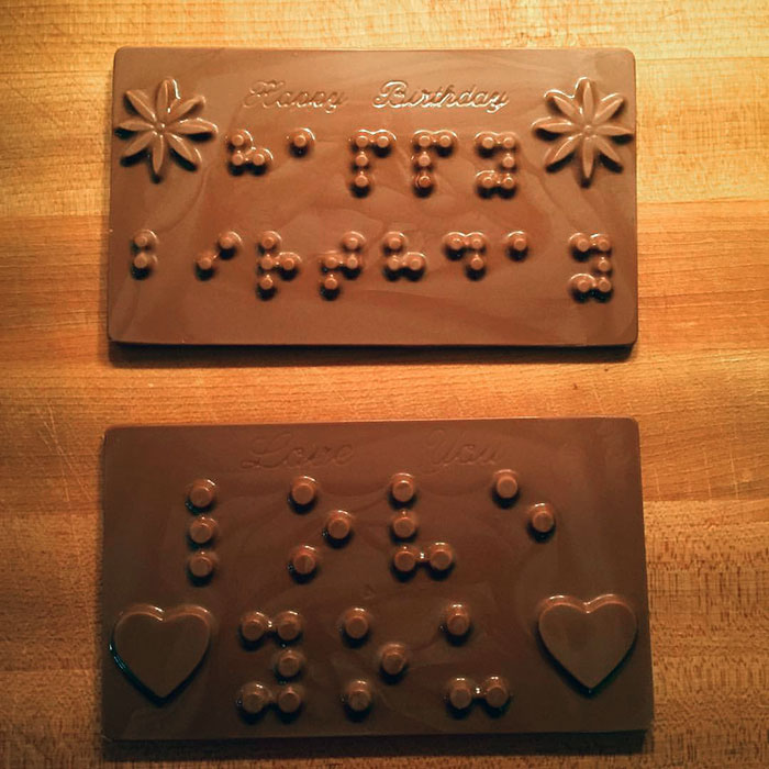 My Daughter Is Blind And For Her Ninth Birthday Party We Made Braille Chocolate Message Slabs - I Love You And Happy Birthday In Braille