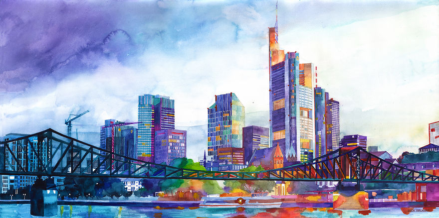 Watercolors Of Modern Cities Painted By Me