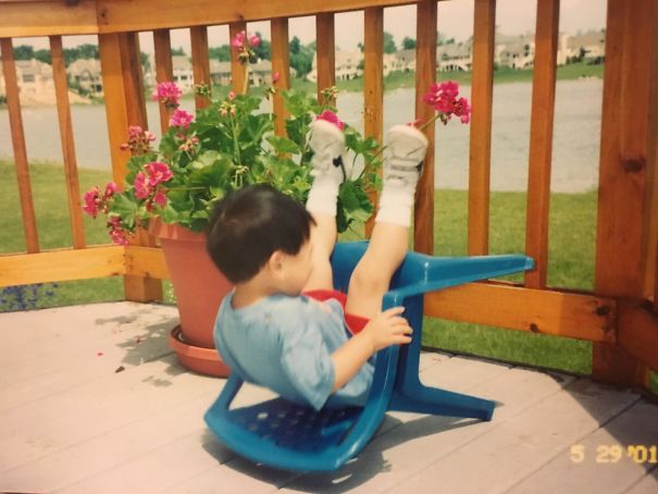 Old Pic Of The Brother Falling Off A Porch Chair