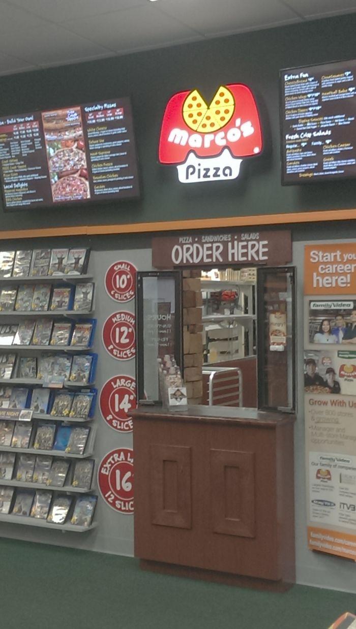 This Movie Rental Place Has A Hole In The Wall So That You Can Order Pizza From Next Door
