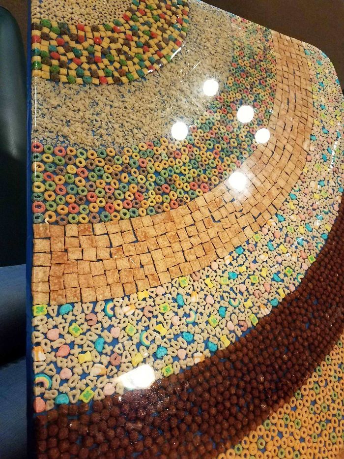 This Table At A Pizza Restaurant Made With Cereal