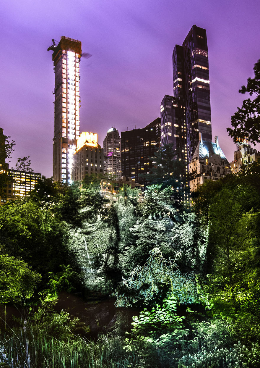 Artist Creates Incredible Portraits In Central Park Using Light Projections