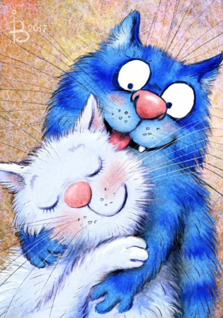 Artist Draws Lovely Blue Cats And The Result Is Charming