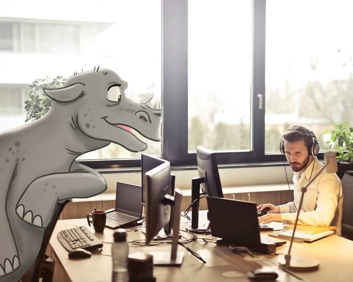 "We Made Eye Contact While I Put My Headphones On, And He's Still Talking?" Greg Was Starting To Wonder If The Rhino Had Ever Worked In An Office Before
