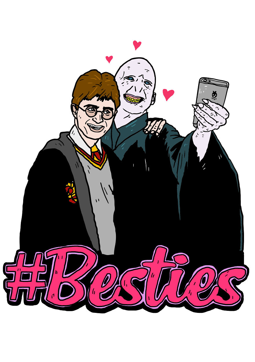 I Drew Famous Heroes And Villains Of Pop Culture Taking A Selfie With Each Other