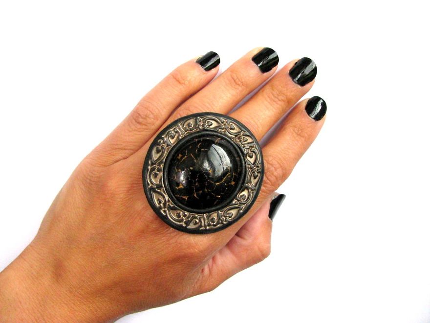 Handmade Polymer Clay Jewelry Black Ring