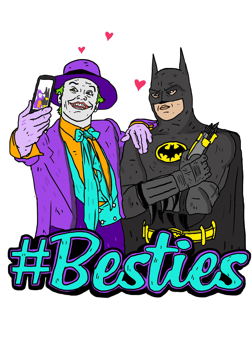 I Drew Famous Heroes And Villains Of Pop Culture Taking A Selfie With Each Other
