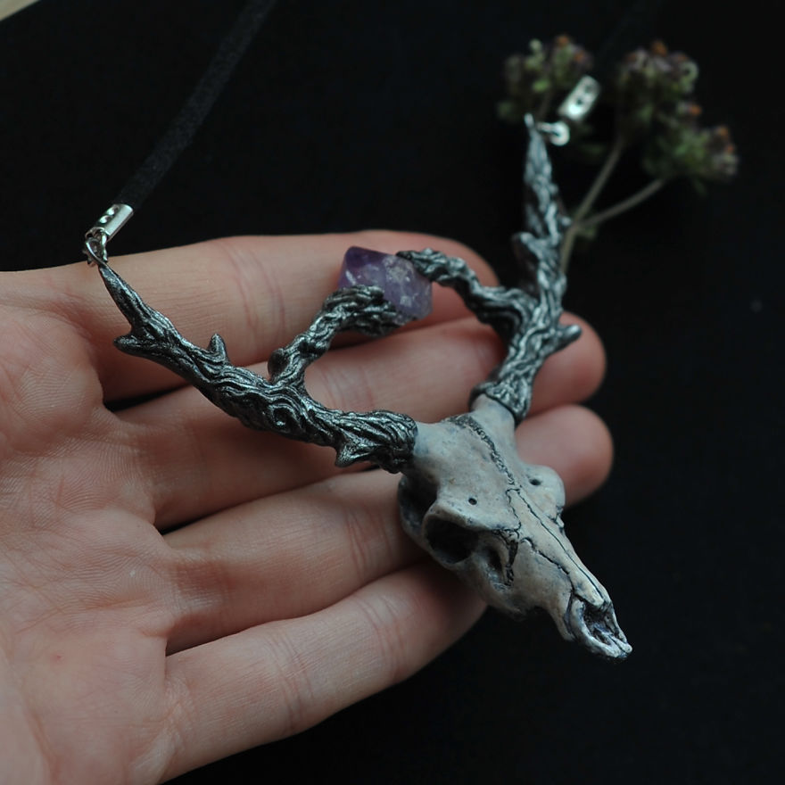 Miniature Deer Skulls Necklaces Made Of Polymer Clay