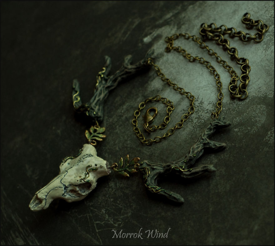 Miniature Deer Skulls Necklaces Made Of Polymer Clay