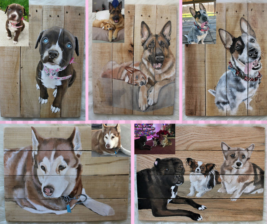 I Hand Paint Pet Portraits On Rustic Reclaimed Barn Wood