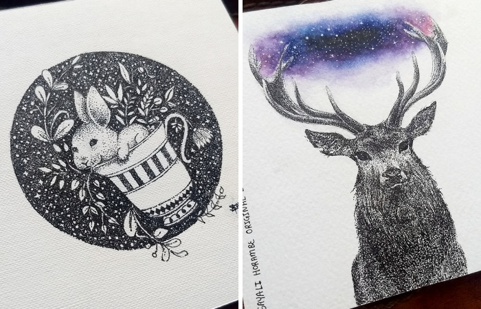 I Transfer My Imagination Onto Mini Canvases By Creating Ink Dot Drawings