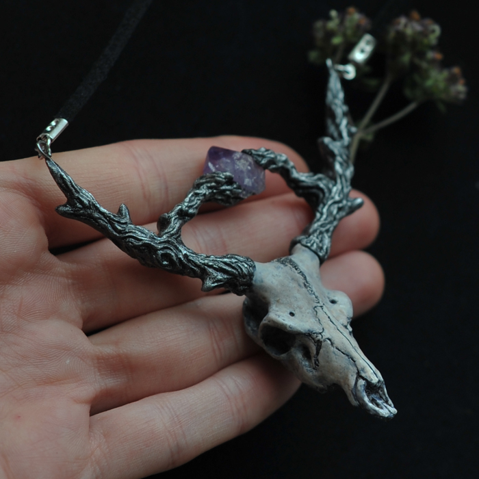 Miniature Deer Skulls Necklaces Made Of Polymer Clay
