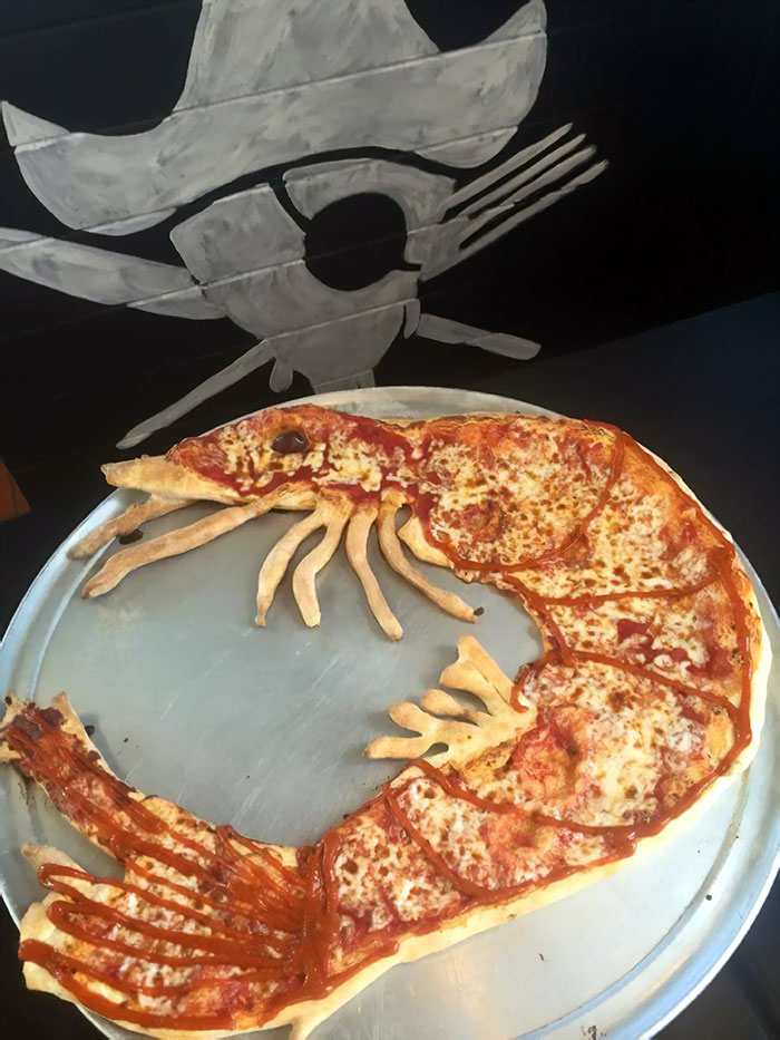 Pizza Place On The Island Where I Live Is Making Shrimp-Shaped Pizzas During Our Town's Annual Shrimp Festival
