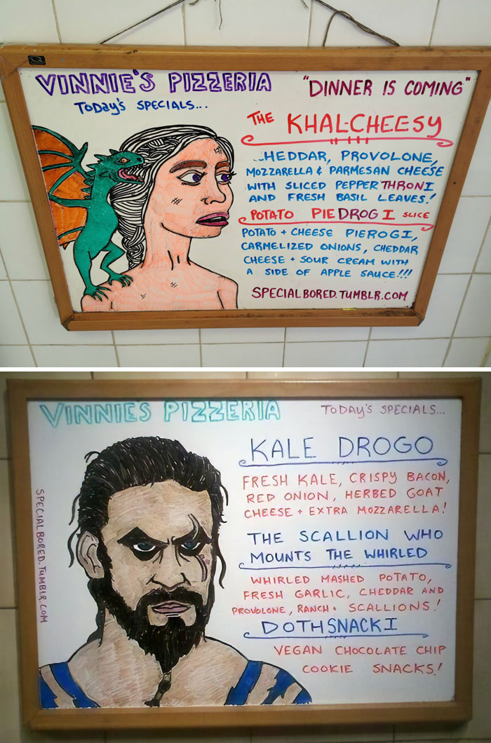 Game Of Thrones Themed Menu From Vinnie's Pizzeria