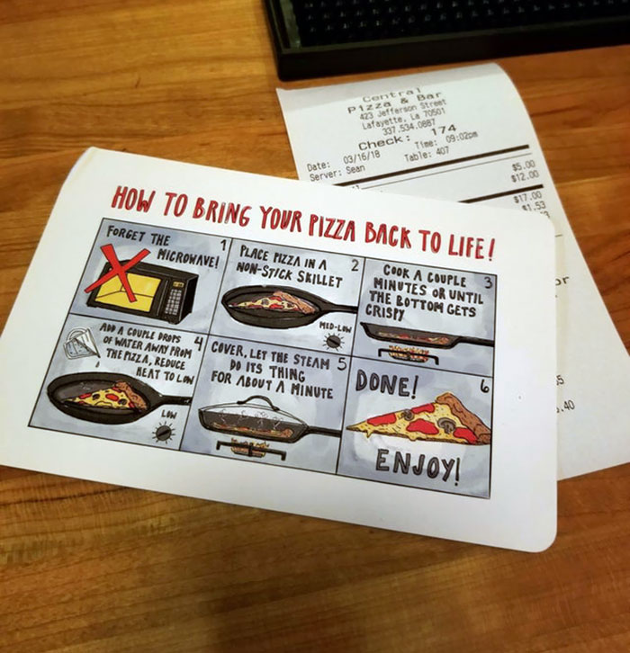 This Pizza Place Gives You Instructions On How To Reheat Your Pizza With Your Receipt