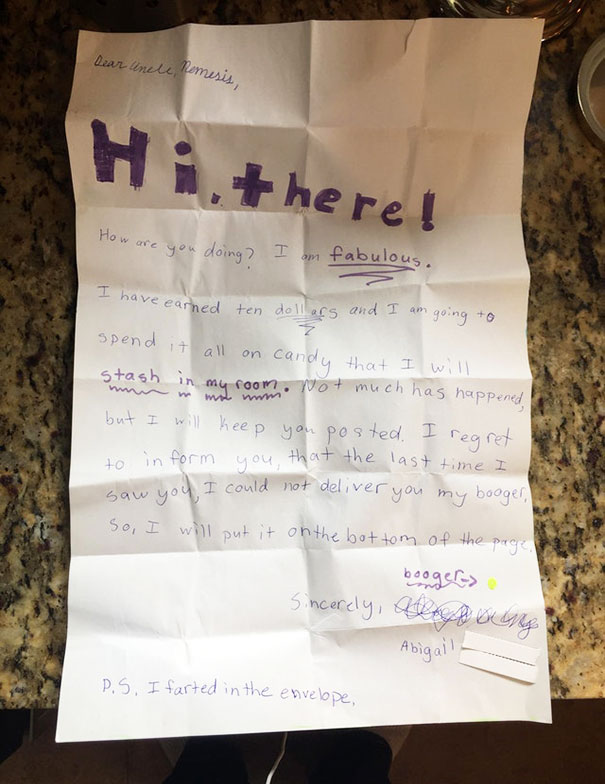 Since My Niece Could Write Her Name, We Have Been Mailing Each Other Letters. We Have Both Been Pretty Busy And Haven't Sent Or Received In A While, But Just Got This Today And This Kid Cracks Me Up