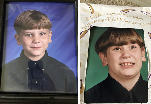 My Original 3rd Grade School Photo (Left). Mom Demanded A Retake (Right) With The Instructions "Smile! Show Some Teeth!" Note Which One Got Framed, And The Caption On The Envelope