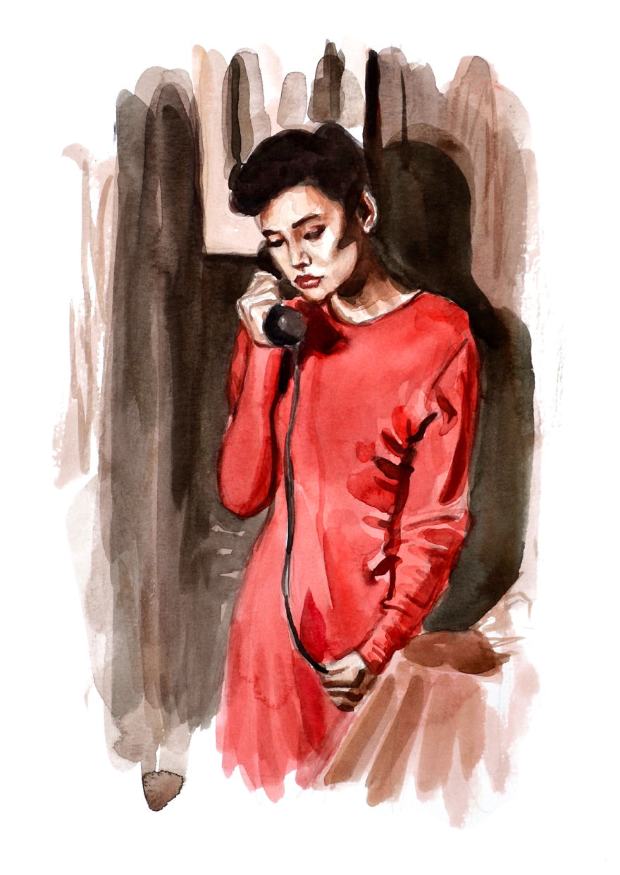 I Made Paintings Of People On The Phone