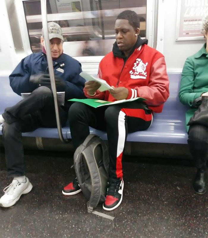 Man In Red Needed Help With Son's Math Homework And Got It From A Stranger On The Subway