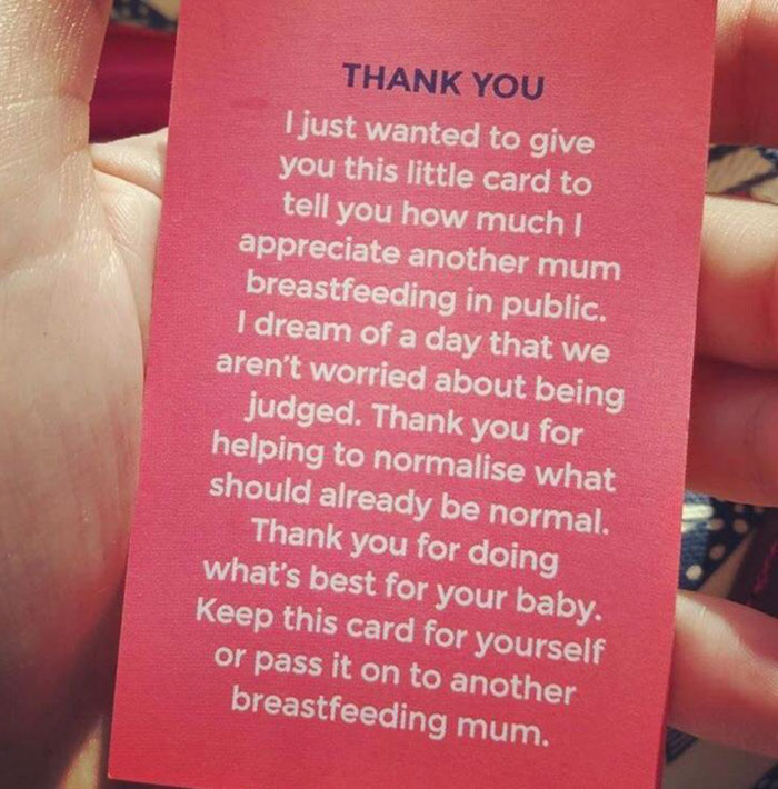 My Friend Got Passed This Card By A Stranger Whilst Breastfeeding In Public