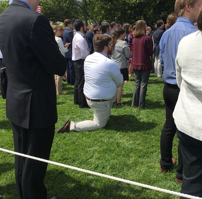 At The White House. One Guy In The Audience Took A Knee During The National Anthem At President Trumps Celebration Of America No Eagles Event. Left Right After - Didn’t Wanna Talk