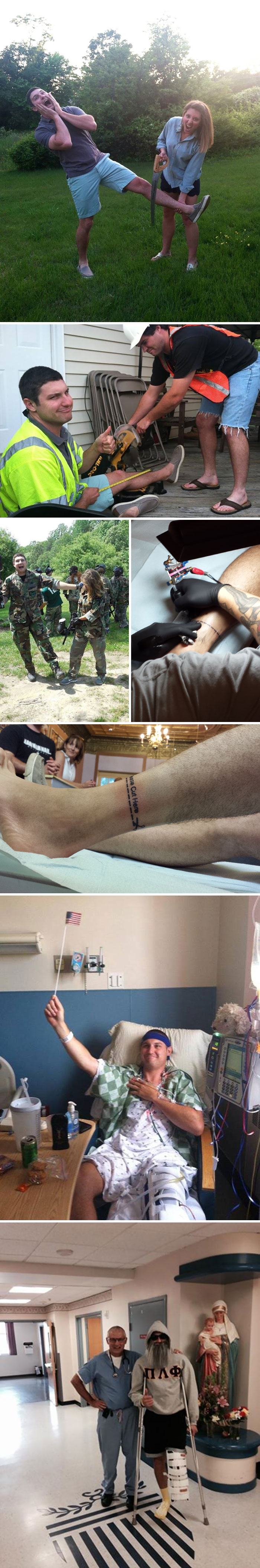 My Brother Opted To Get A Below-The-Knee Amputation Two Weeks Ago. So He Started Taking Pictures Of How We Could Do The Surgery Ourselves, Then Got A Permanent/Non-Permanent Tattoo To Help Out The Med-Students, And Finally, Goofed Off At The Hospital Afterwards. He Is My Inspiration