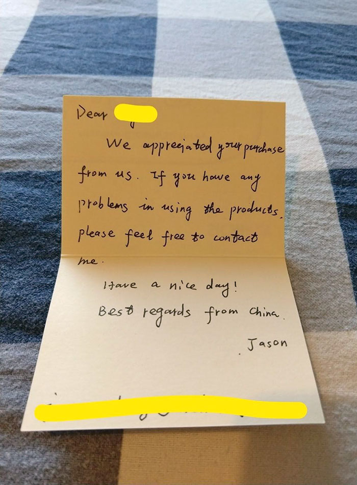 This Handwritten Note I Received With A $13 Product From China