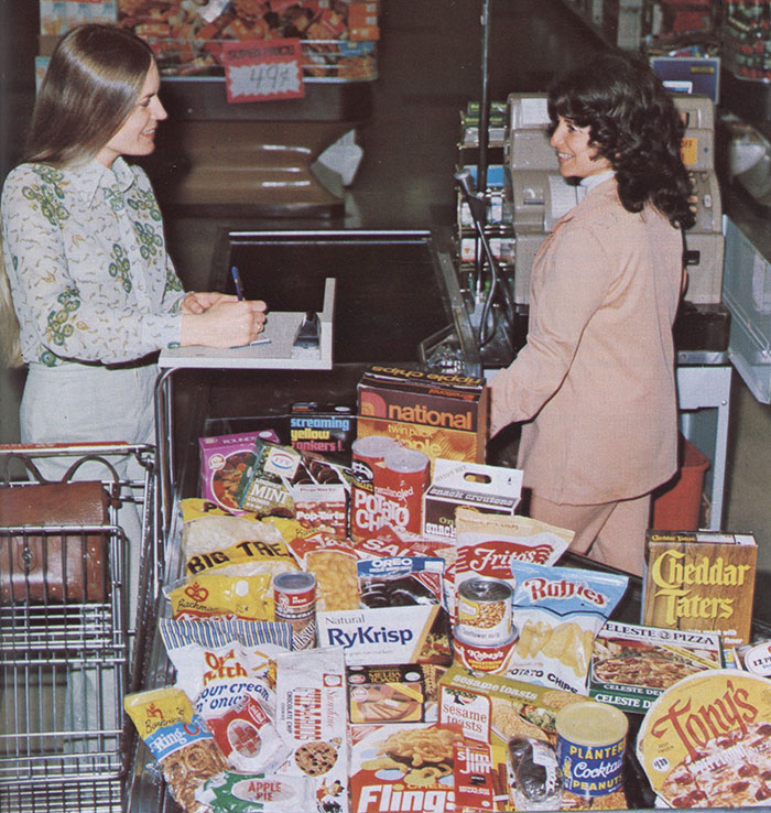 Vintage Trade Ad With Ruffles Potato Chips, Flings, Etc. At A Checkout