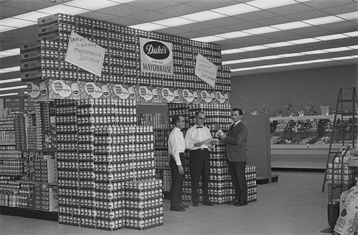 Duke's Mayonnaise Jars Assembled In A Display At Cozart's Grocery Store, 1965