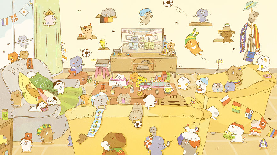 Can You Find All The Cats Watching The World Cup Which I Hid In My Drawing?