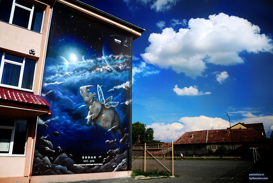 Tribute Mural For Sudan- The Last Male Northern White Rhino By Paula Duță & The Orion At Sisaf 2018