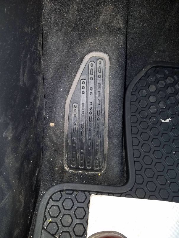 The Footrest In My New Jeep Says "Sand Snow Rivers Rocks" In Morse Code
