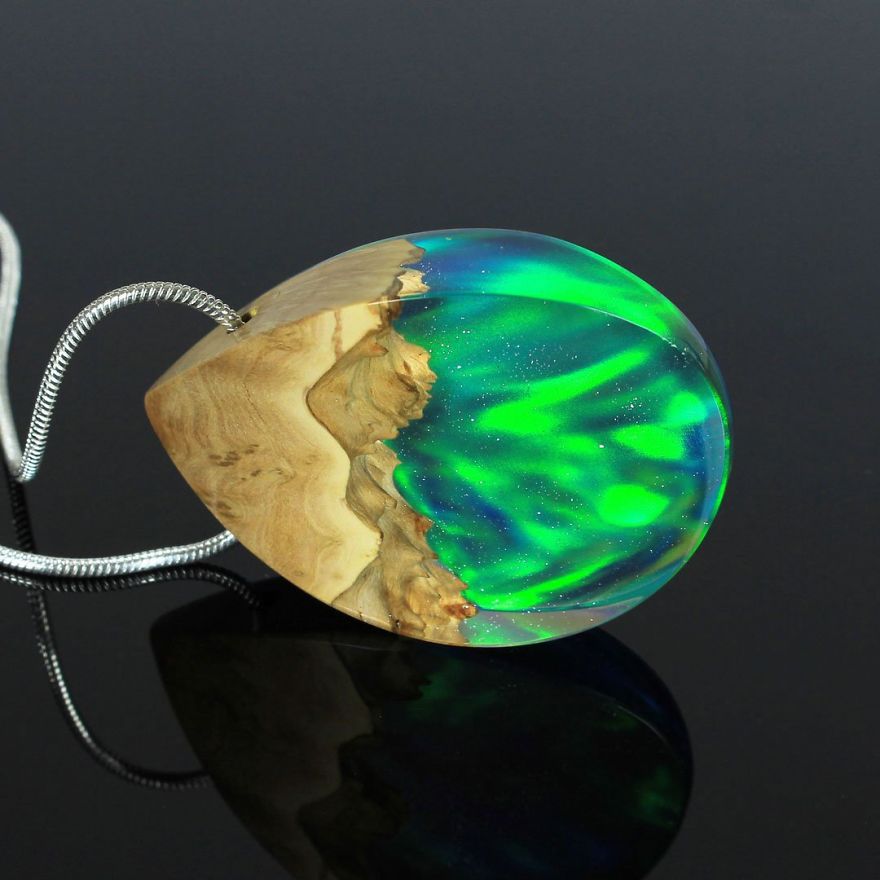 Wood, Resin, Opal Jewelry