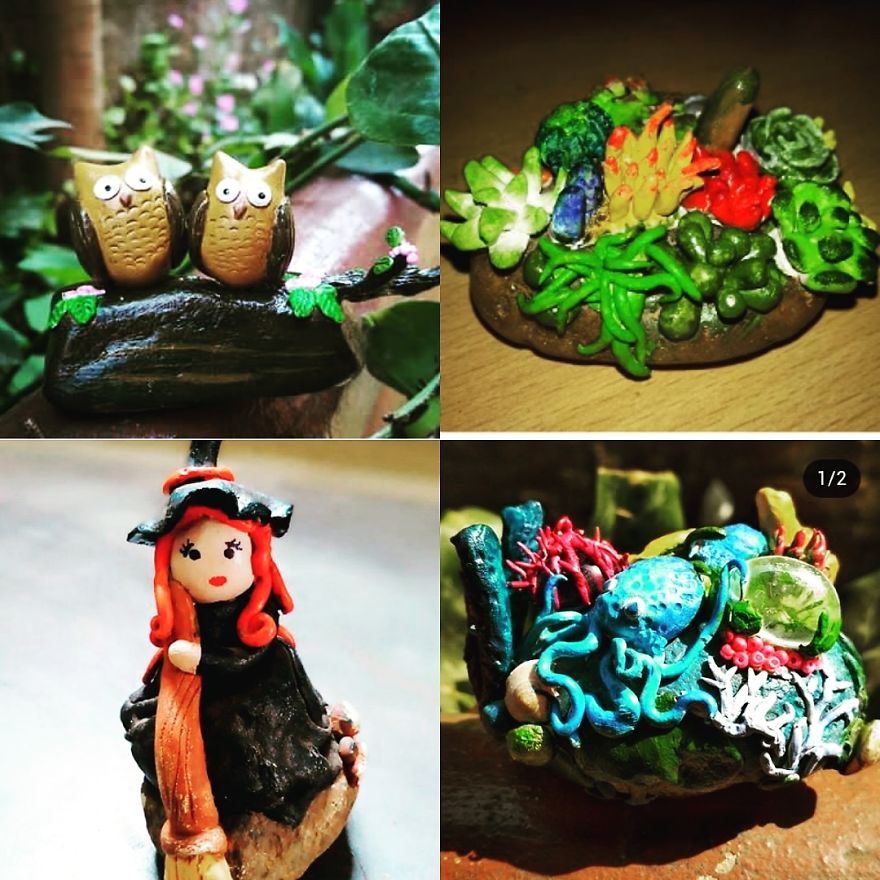 I Create Art Pieces Or Paperweight Using Stone And Air Dry Clay I Create Art Pieces Or Paperweight Using Stone And Air Dry Clay