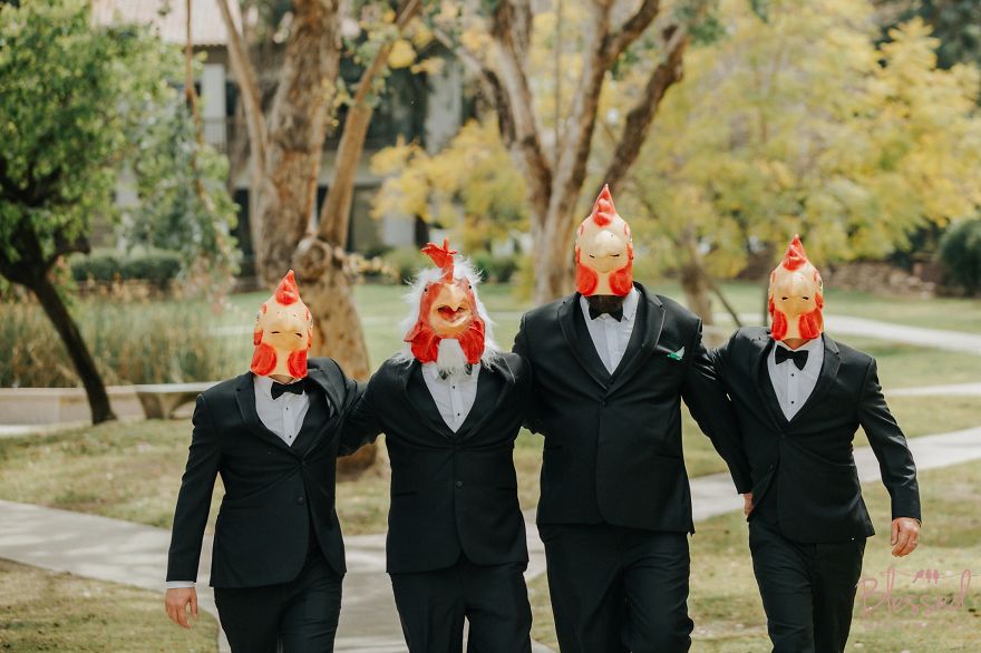 Groom Surprises Bride With A Chicken Head In Their Wedding Pictures