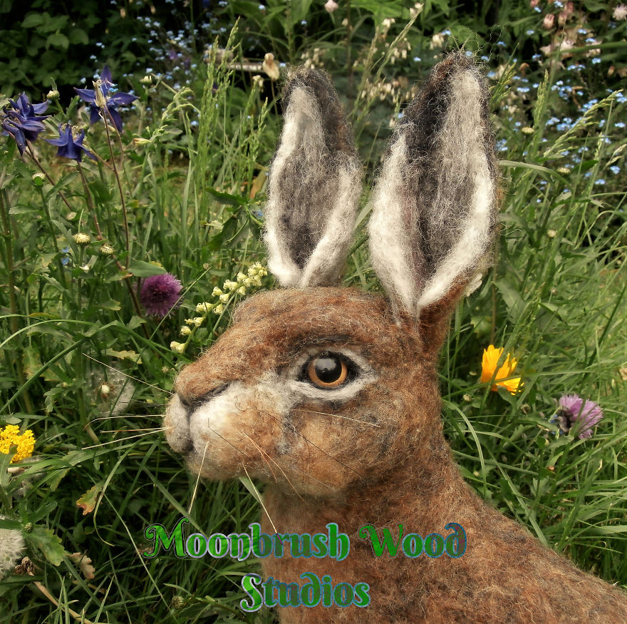 Brown Hare Needle Felted With Merino Wool Over Many Weeks By Moonbrush Wood Studios
