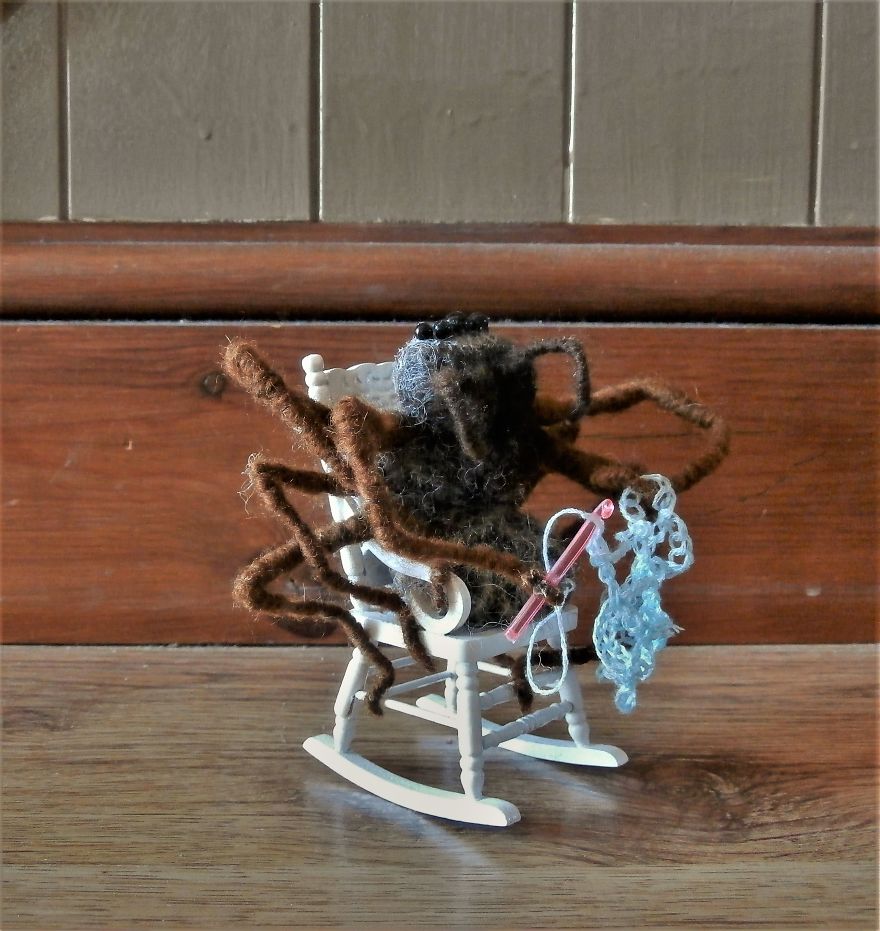 Granny Eight Legs , Handmade Needle Felt And Mixed Media Sculpture By Moonbrush Wood Studios
