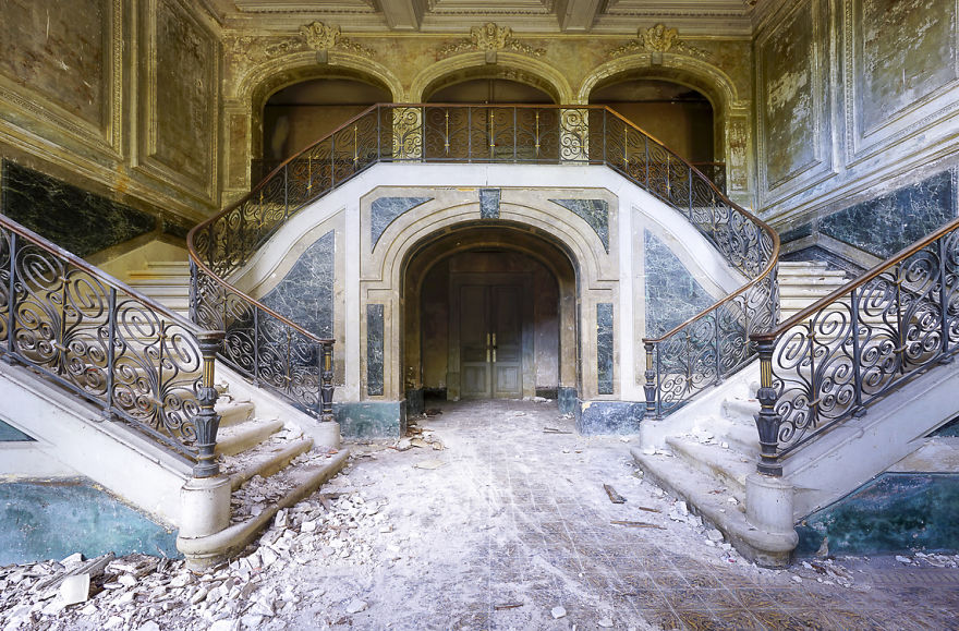 Marble Staircase In An Abandoned Castle
