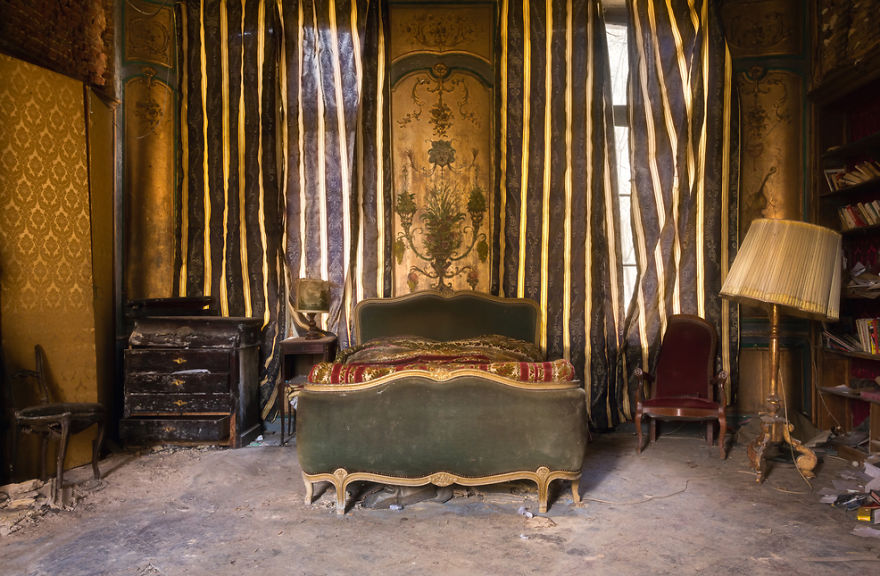 Bedroom With Antique Furniture In An Abandoned Castle