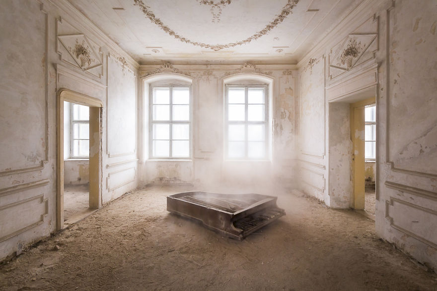 Piano In The Dust On The Floor Of An Abandoned Palace