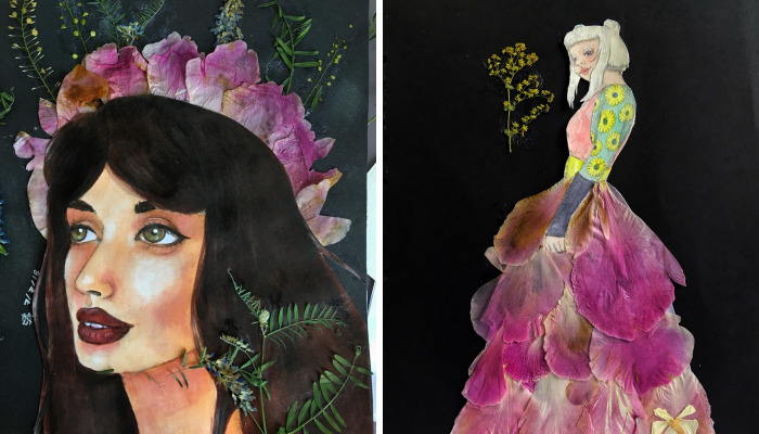 I Paint Colourful Watercolour Portraits With Dried Flowers To Keep My Stress Levels Down And Help My Depression