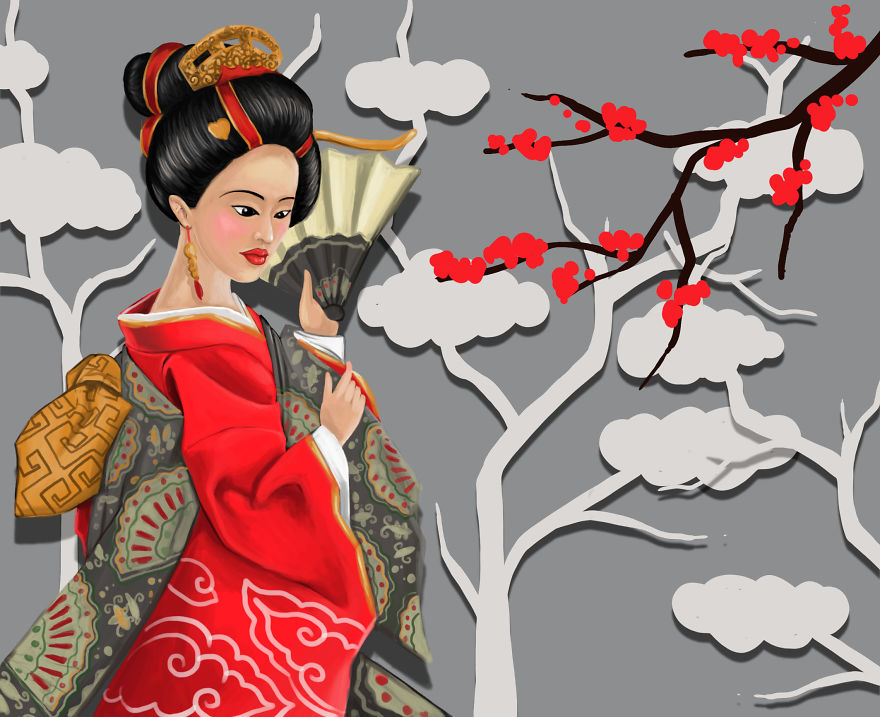 I Made Some Illustrations Of Chinese & Japanese Women Are So Beautiful And Elegant